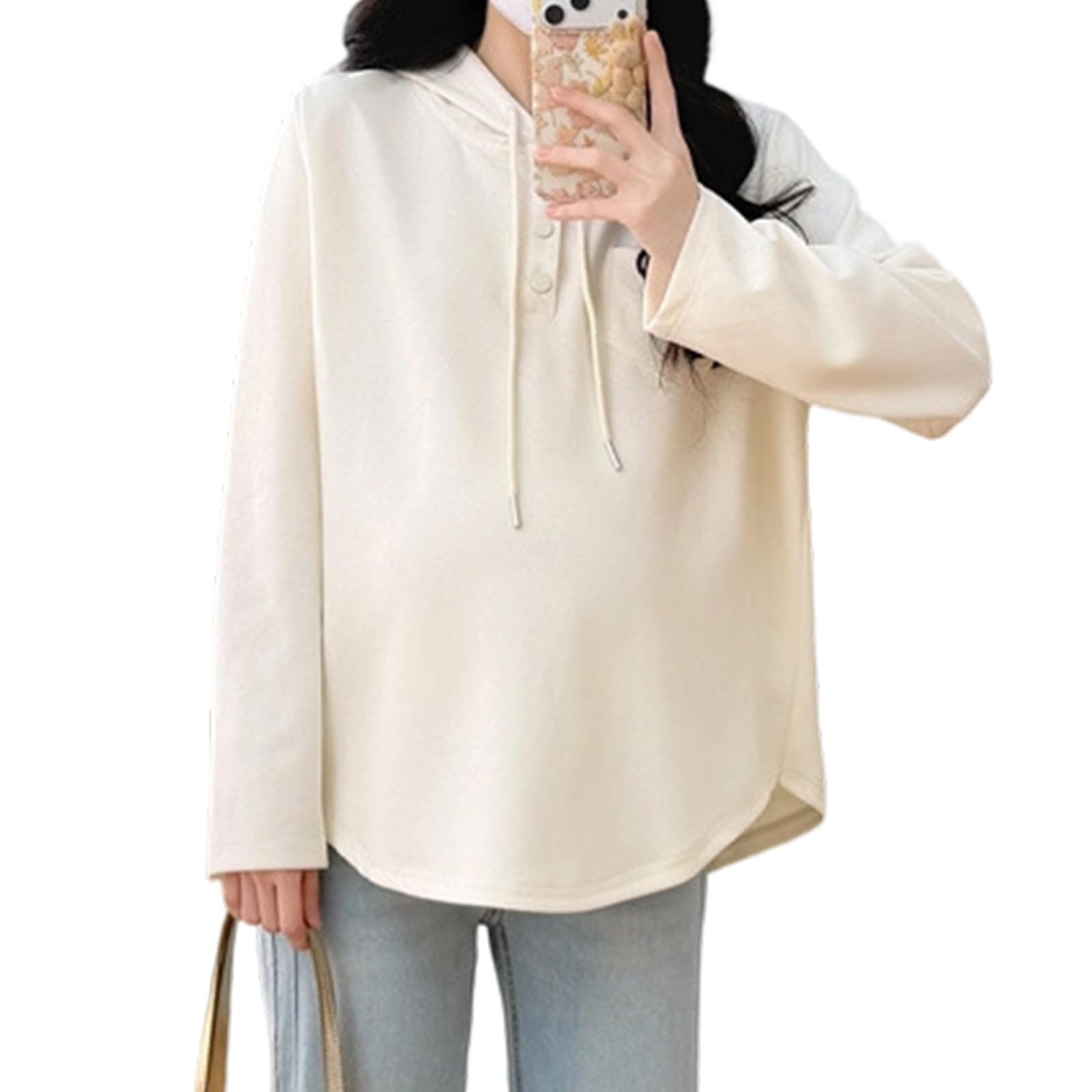 Camisa de maternidad informal con capucha para primavera con diseño resistente al viento, transpirable, mezcla de algodón y poliéster, sudadera cómoda con capucha para embarazo
