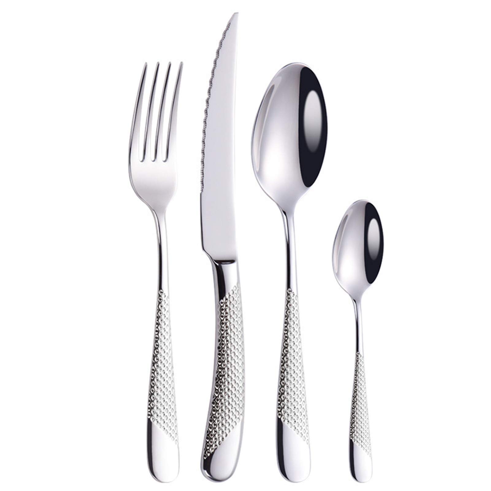 Vaisselle dîner 24 pièces en acier inoxydable argenté pour 6 personnes