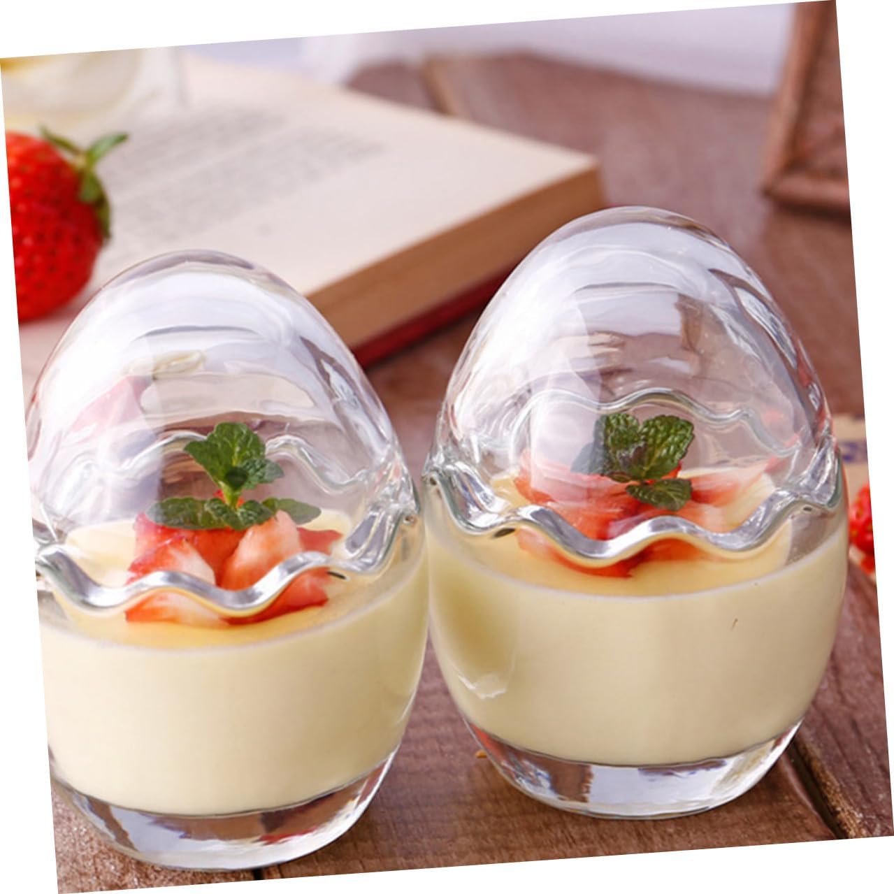 3pcs 100ml Eggshell Shape Glass Yogurt Cups Pudding Containers Baking Cups Lovely for Kitchen Dessert Serving