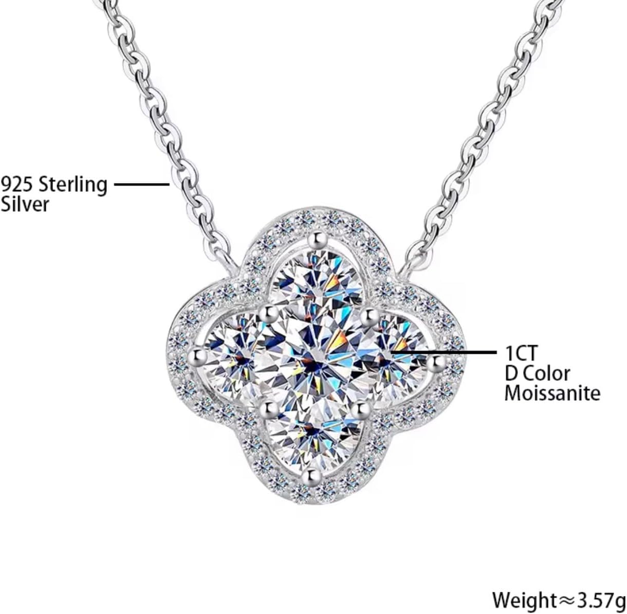 Certified D‑Color Moissanite Clover Pendant – Highest‑Grade 1ct Lucky Necklace in 925 Sterling Silver - Image 5