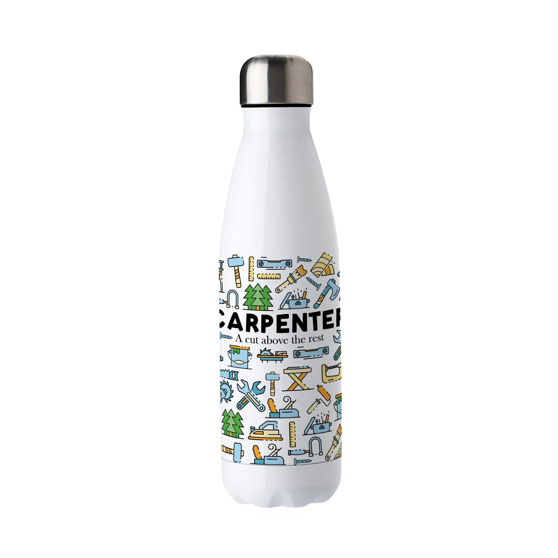 Purely Home Novelty Carpenter Water Bottle - Double Walled Stainless Steel 500ml Hot/Cold Drinks Bottle Gift