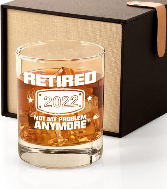 2022 Retirement Gifts for Men, Funny Retired 2022 Not My Problem Any More Whiskey Glass Gift, Happy Retirement Gifts for Office Coworkers, Husband, Dad, Brother, Friends