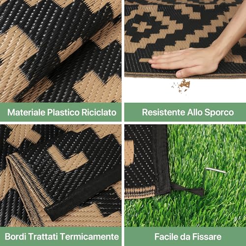 Miniatura 4 de GENIMO Alfombra Exterior Terraza,Impermeable Reversible Plástico, Alfombra Barbacoa Exterior para Jardín, Picnic, Balcón, Rombo Marrón Negro, 150 x 240 cm | Alfombra moderna reciclada resistente a los rayos UV para jardín, camping, patio, pícnic, patio trasero y balcón