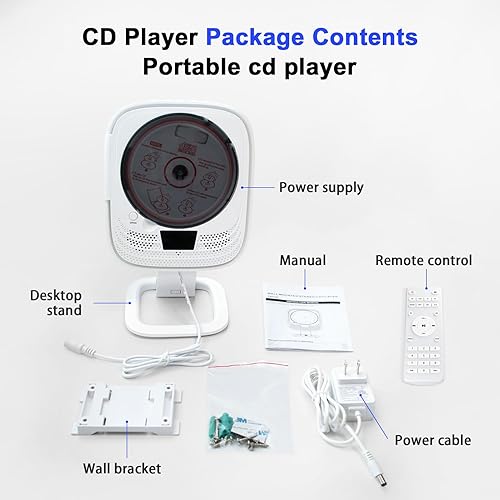 Miniatura 7 de Reproductor de CD portátil con Bluetooth 5.0, reproductor de CD Boombox altavoces estéreo de alta fidelidad, radio FM de escritorio montado en la