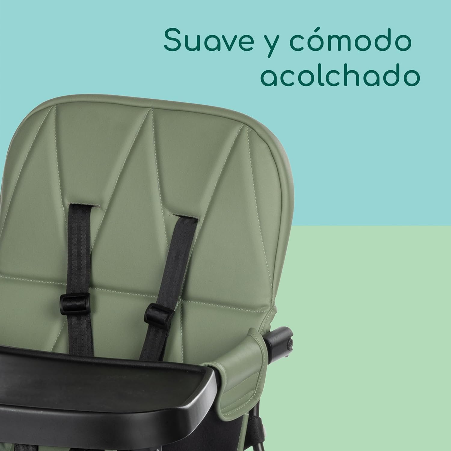 Bebeconfort Lily, trona, 6 meses-3 años, 9-15 kg, plegado ultracompacto, ligera (4 kg), fácil limpieza, acolchado suave, plegado fácil con una sola mano, Mineral Green