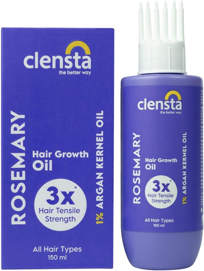 Clensta Rosemary Hair Growth Oil With Argan Oil & Vitamin E For Reducing Hair Fall, Strengthens Hair & Breakage | All Hair Types | For Men & Women | Fragrance Free -150ml