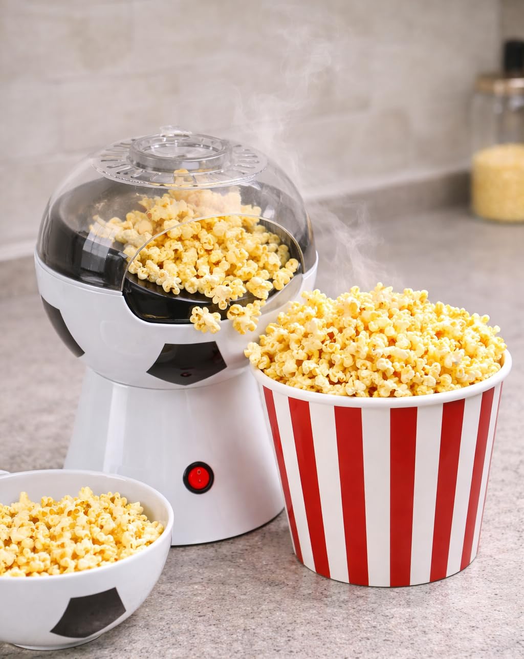 AARKRI SALES Football‑Shaped Popcorn Machine - Fun Soccer Ball Style Hot Air Popcorn Maker for Home, Movie Nights & Game Day | Quick & Healthy Oil-Free Snack Popper 4