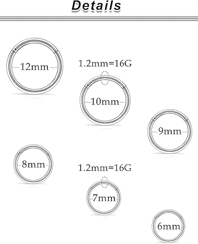 Miniatura 34 de Ocptiy 6G 8G 12G 14G 16G Anillos de tabique con bisagras Calibradores Túneles Tapones Pendientes Kit de estiramiento de acero quirúrgico con Juego