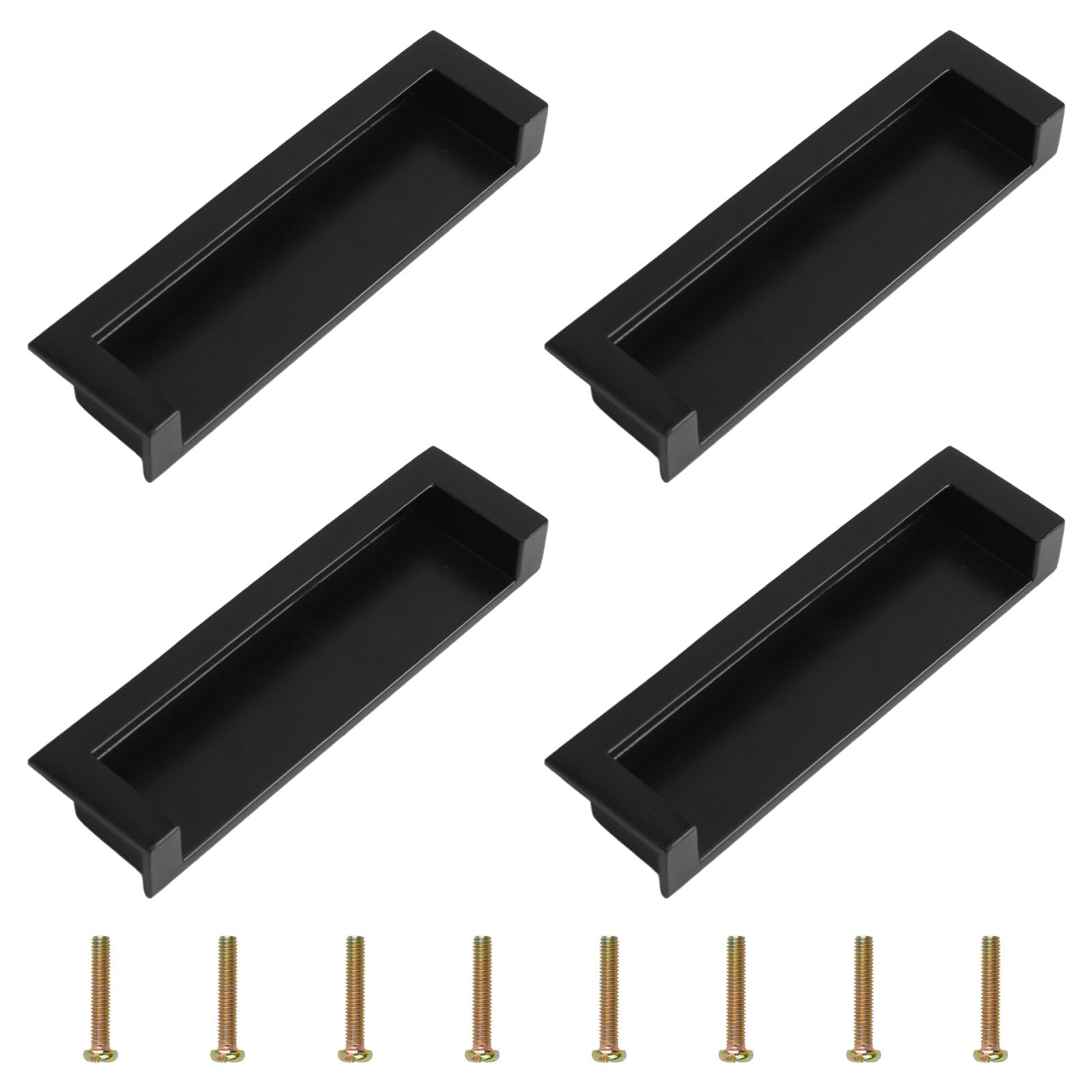 Morobor Matte Black Tatami Hidden Door Handles, 4Pcs Embedded Handle, Recessed Finger Pulls With Hidden Concealed Screws For Cabinet Wardrobe Drawer(,105Mm)