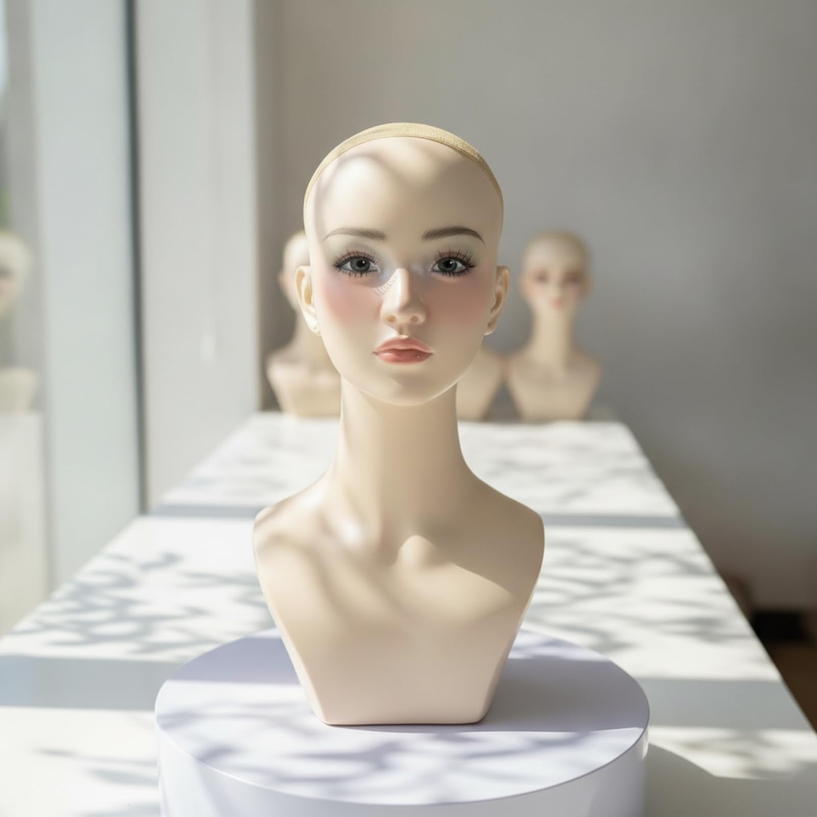 perfk Testa Manichino Donna per Parrucche Espositore Parrucca Busto con Spalle Supporto Display Testa con Collo E Spalle Finitura Realistica in PVC