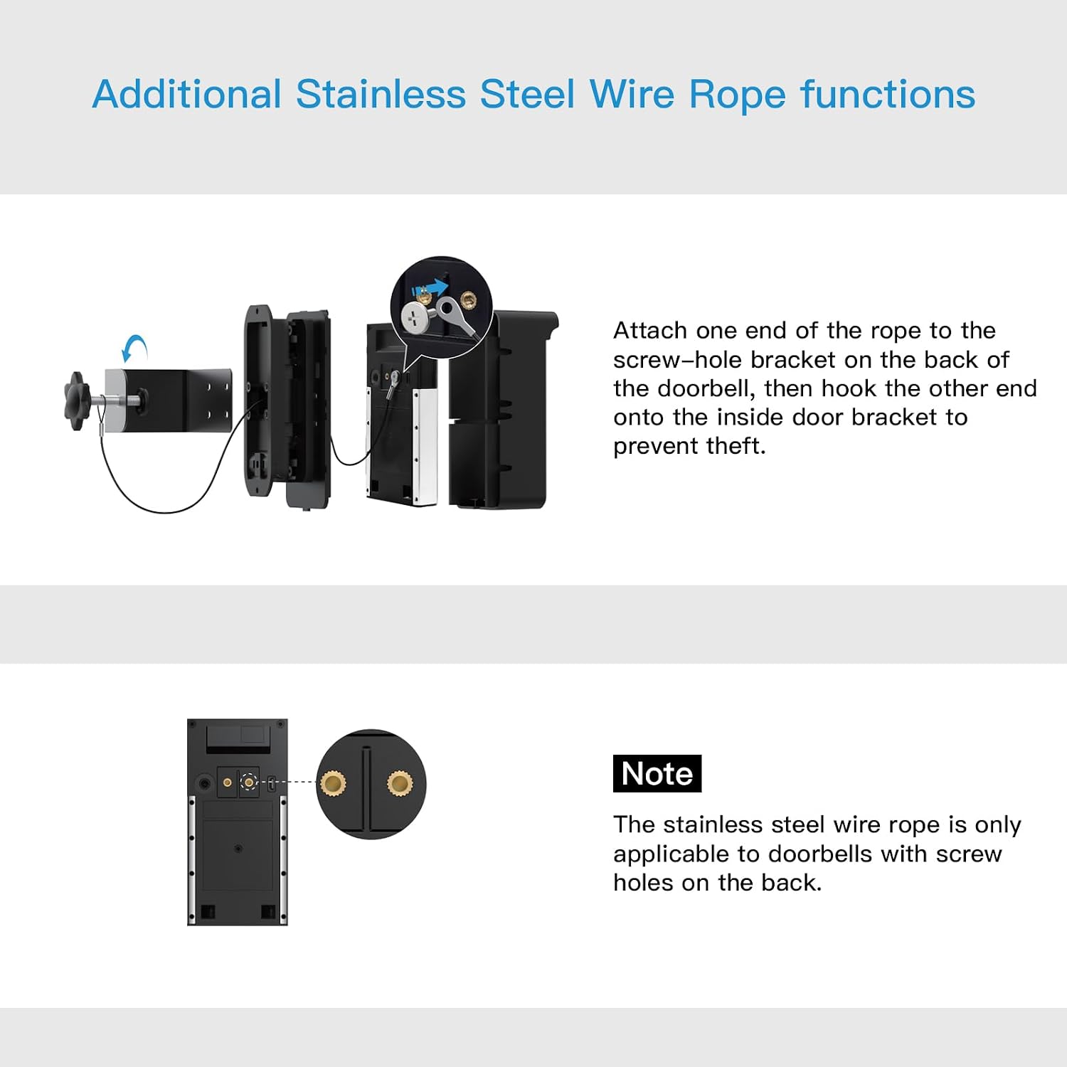 Doorbell Mount for Ring/Blink: No Drill Mount with Anti-Theft Steel Cable and Triple-Direction Adjustment Design, Video Camera Holder for Home Apartment Rental