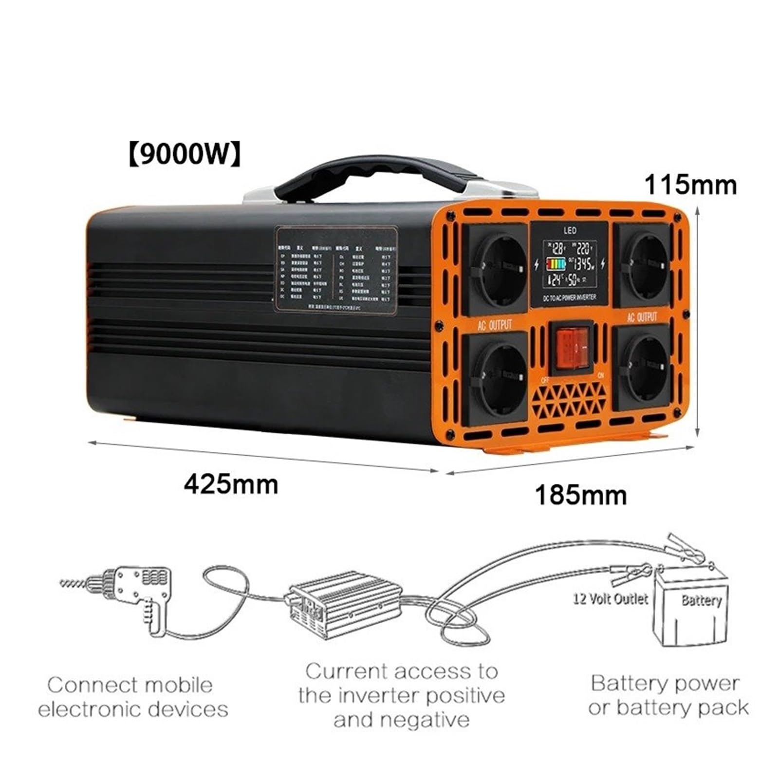 Power Inverter Inversor Corriente Inversor Onda Sinusoidal Pura 7000 W Y 9000 W CC 12 V/24 V A CA 220 V 50 Hz Convertidor para Coche Hogar Y Autocaravana.(9000W 12V)