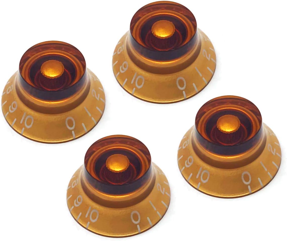 Amber Top Hat Bell Knobs Compatible with Gibson Les Paul Electric Guitar (Set of 4) Fits 24 Fine-Spline USA (Imperial) Split Shaft Pots Recessed RB24US-AM4