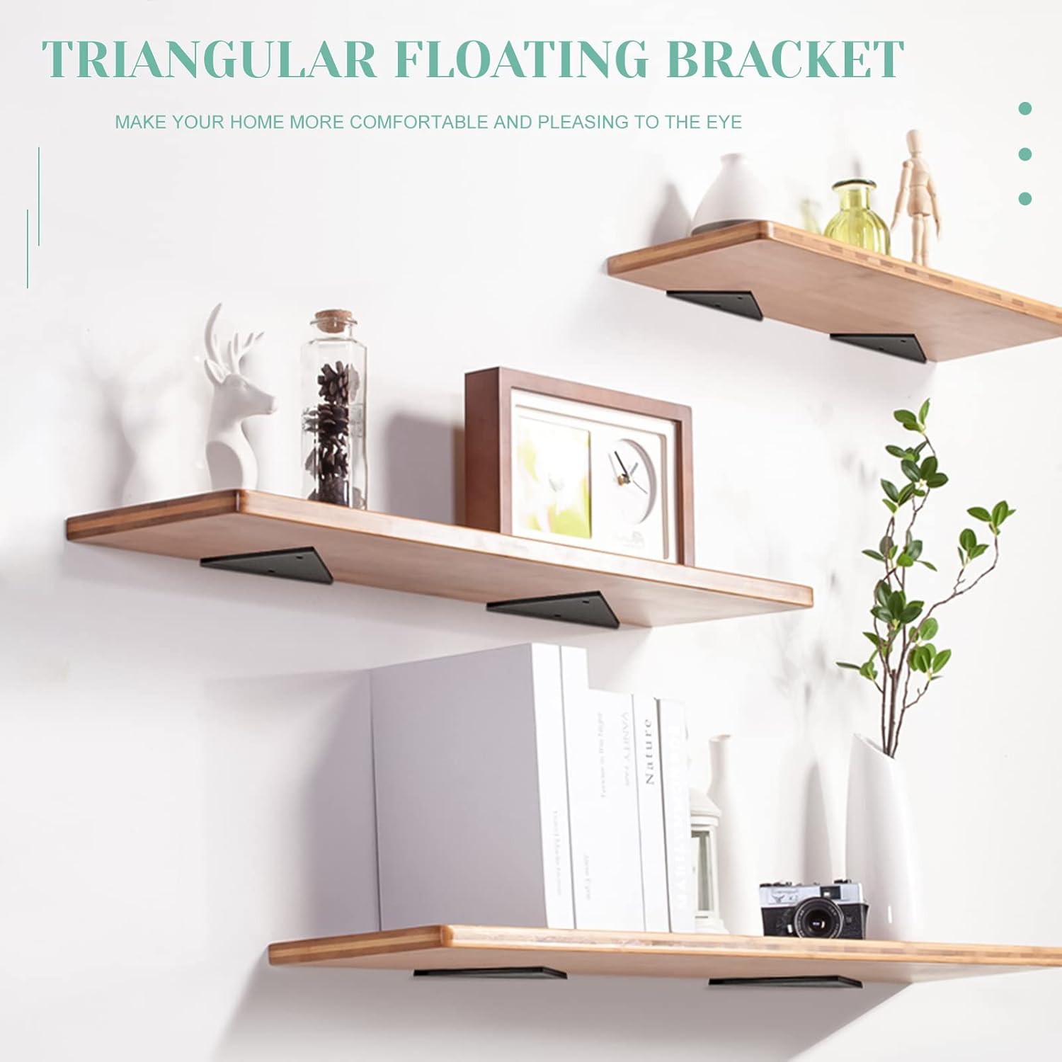 6Pcs Wall Mounted Hidden Shelf Bracket, Heavy Duty Floating Triangle Shelving Bracket with Screws, Decorative Shelf Supports for Indoor Outdoor Kitchen Bedroom Garage (Black, 4 x 3in)