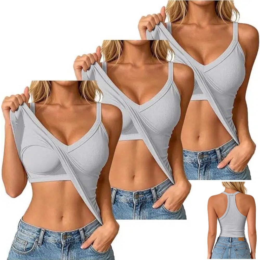 3er Pack Damen Tanktop m. integriertem BH, elastisch Slim Fit Einfarbig | Elastischer Stoff für komfortables Tragen Vielseitiges Basic für Alltag und Freizeit mit einfacher Kombinierbarkeit