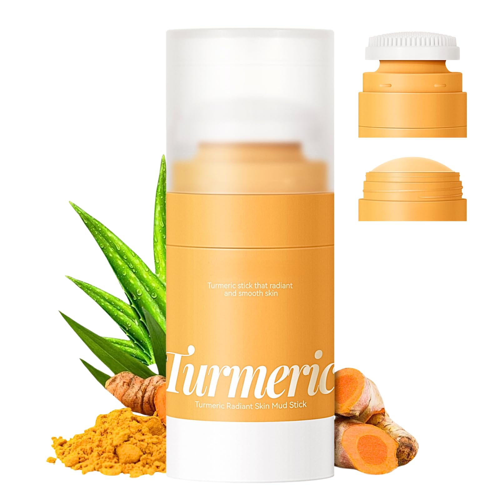 Turmeric Clay Mask Stick with Silicone Cleansing Brush, Turmeric Clay Face Mask Stick, Turmeric Face Masks Skincare, Turmeric Mud Stick, Blackhead Remover, Reduce Acne Dark Spots, Brightening