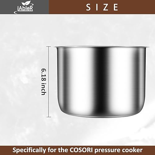 Miniatura 3 de Olla interior de acero inoxidable compatible con olla a presión COSORI de 6 cuartos de galón, olla de repuesto original para olla a presión COSORI