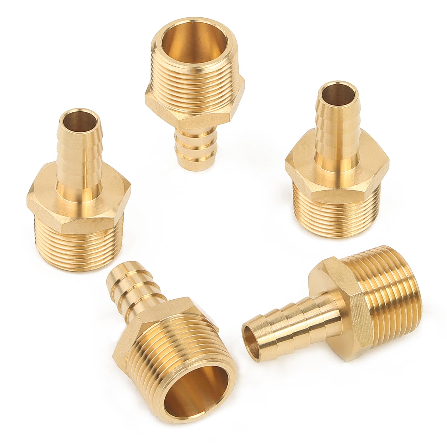 LTWFITTING Brass Barbed Fitting Coupler/Connector 3/4-Inch Male BSPT x 12mm Hose Barb(Pack of 5)