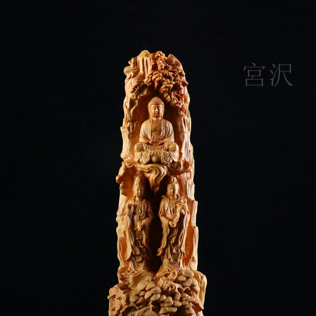 宮沢】西方三聖 風水開運 木彫仏像 鎮宅辟邪 木工細工 木彫仏教 貴重古美術