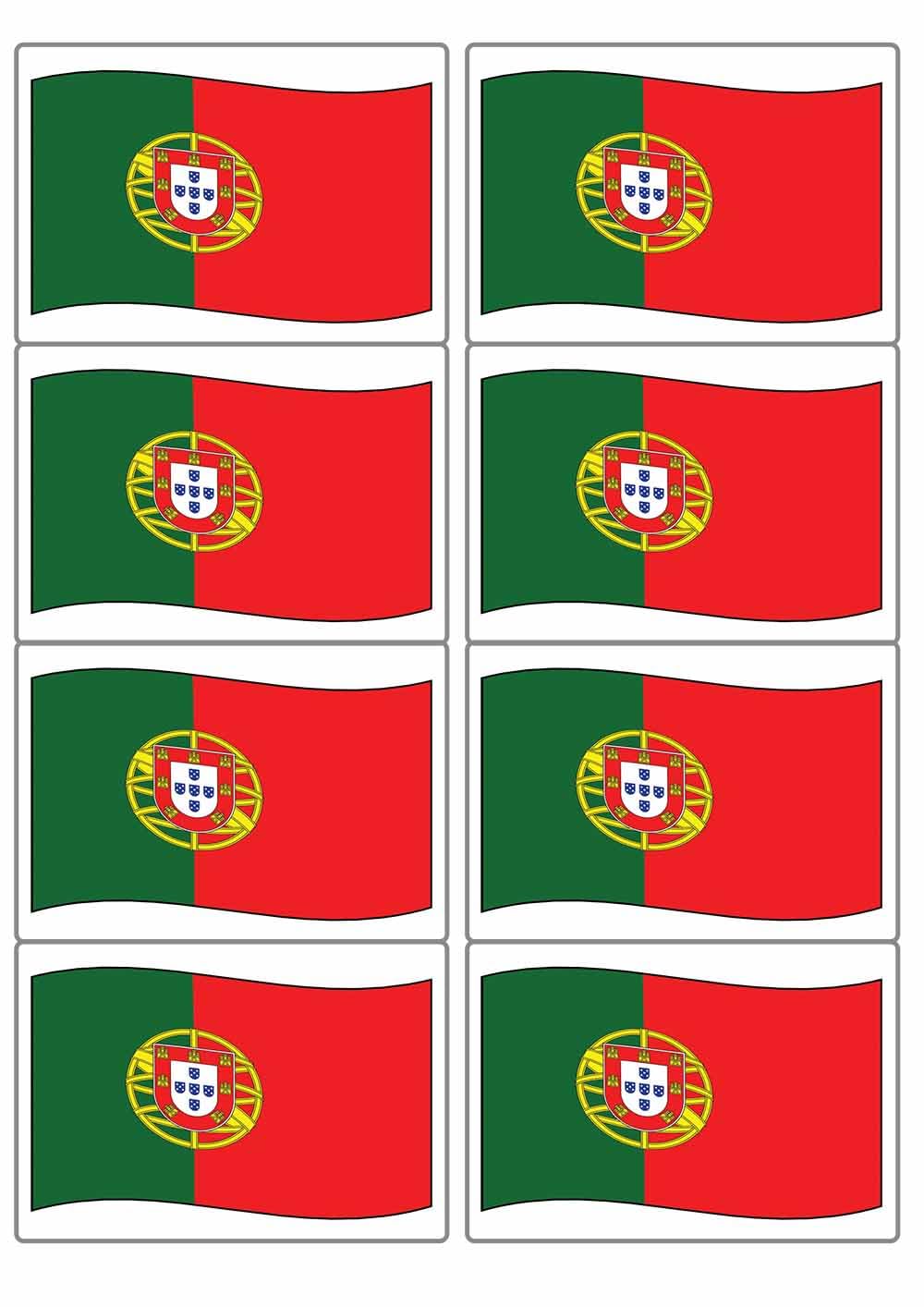 Portugal Portuguese National Flag Rectangular Matt Paper Stickers A4 Sheet of 8 (Each Sticker is 99mm x 68mm) (Flapping)