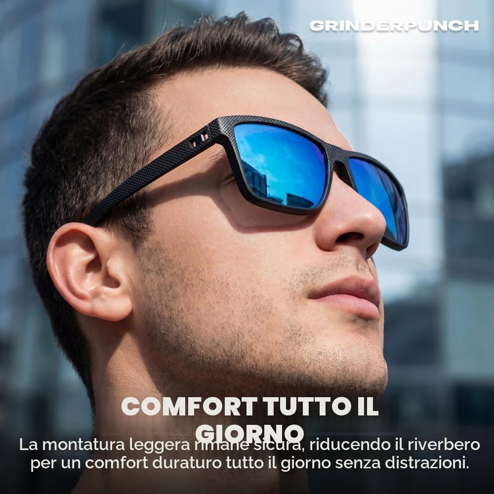 grinderPUNCH Occhiali Da Sole Da Guida Polarizzati Per Uomo Leggeri Protezione UV400 Antiabbagliamento Forma Quadrata