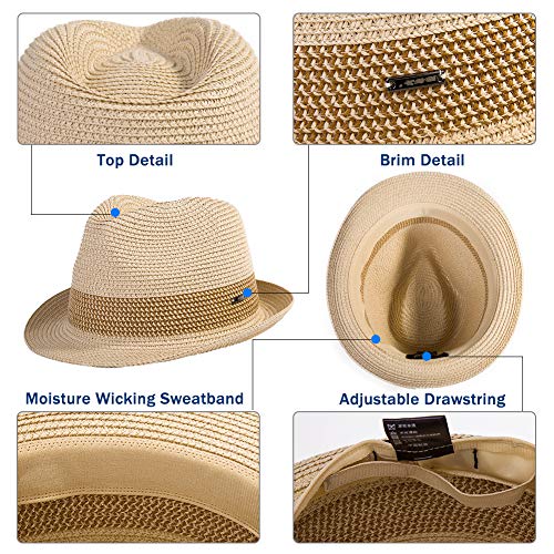 Fancet Mens Straw Panama Cuban Fedora Packable Sun Summer Beach Havana Hat Trilby Women White With Blue Large #TOP2