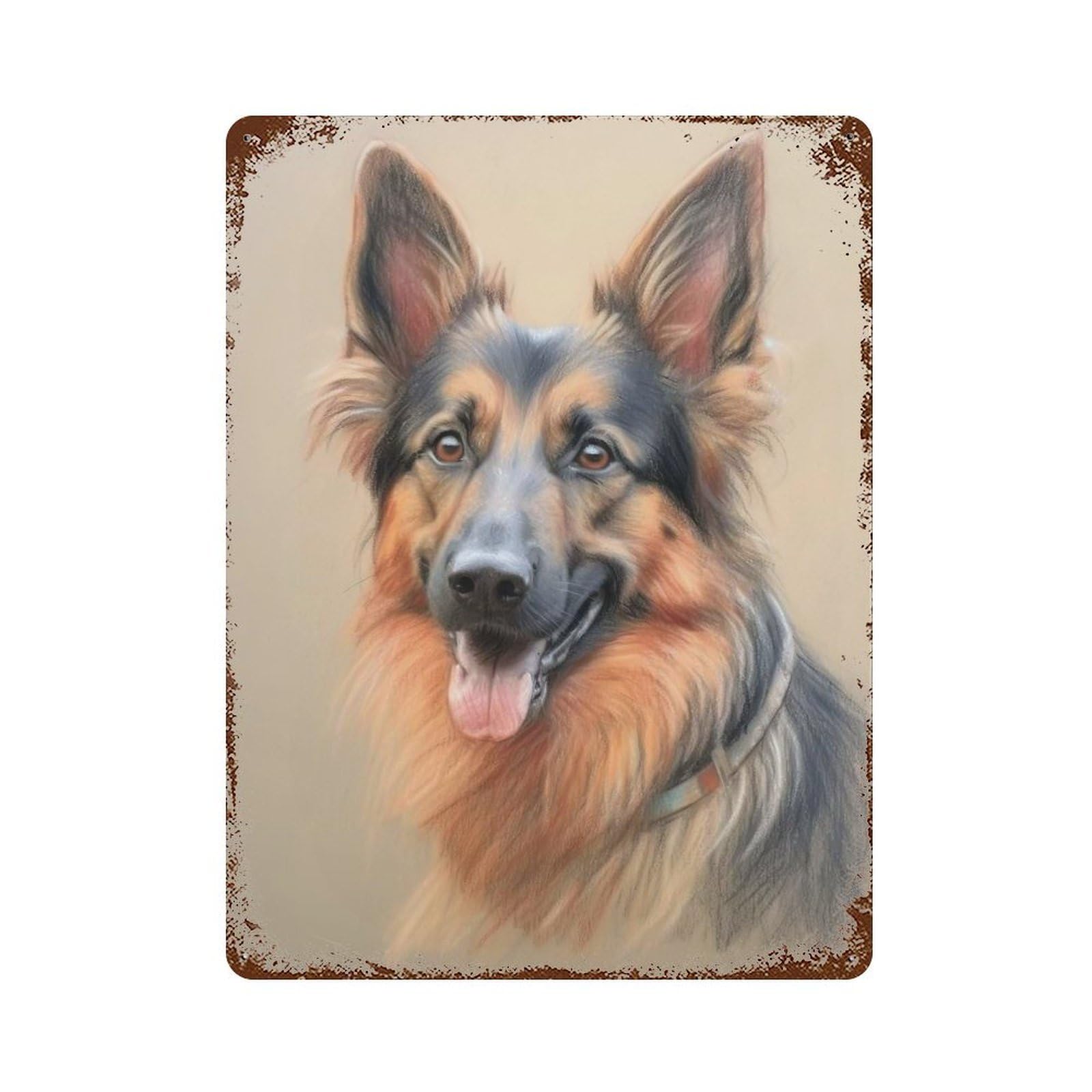 German Shepherd Sketch 15.7"x11.8" Vintage Rust Metal Sign, Shabby Chic Decor for Garage, Bar And Workshop Decor