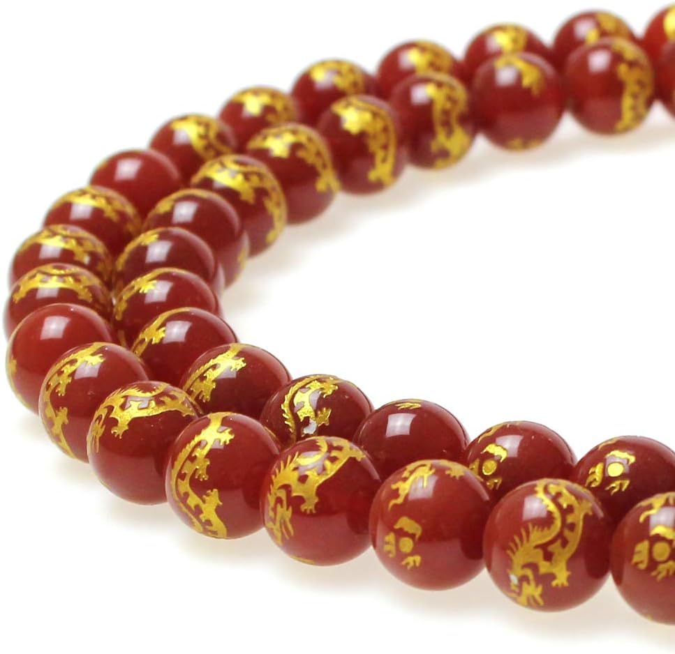 Rare Collection Natural Red Agate Carved Dragon Pattern Round Loose Beads for Jewelry Making DIY Bracelet Necklace (14mm)