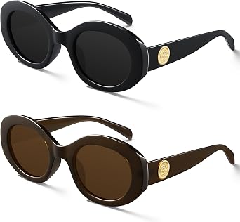 KUGUAOK Retro Oval Sunglasses for Women 90s Round Y2k Trendy Sun Glasses Chunky Thick Frame UV Protection Shades