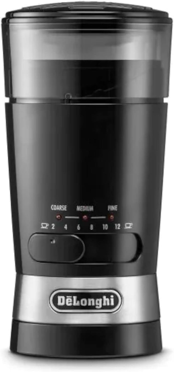 De'Longhi KG210 Molinillo de Café, Capacidad 90 Gramos, Cuchillas de Acero Inóxidable, Capacidad de Tazas Ajustable, Nivel de Molienda Ajustable, Uso Sencillo, 170 W, Color Negro en oferta en Amazon