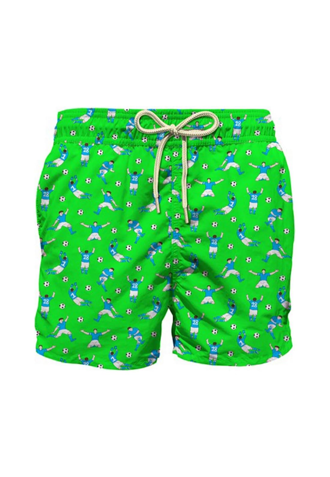 Saint Barth Mc2 Costume Boxer Mare Jean Lighting in Tessuto Leggero Verde Fluo con Stampa Calciatori