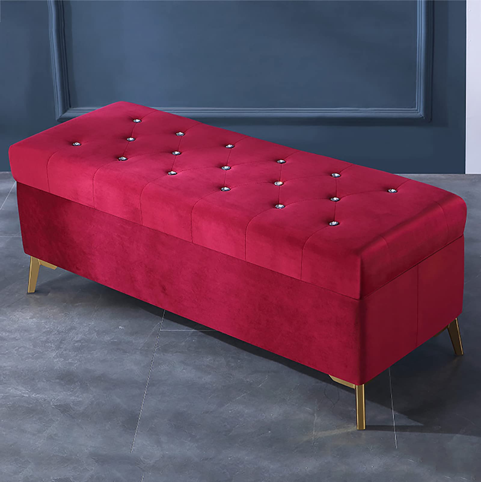 Repose-pieds touffeté velours coffre de rangement relevable pouf chic de salon