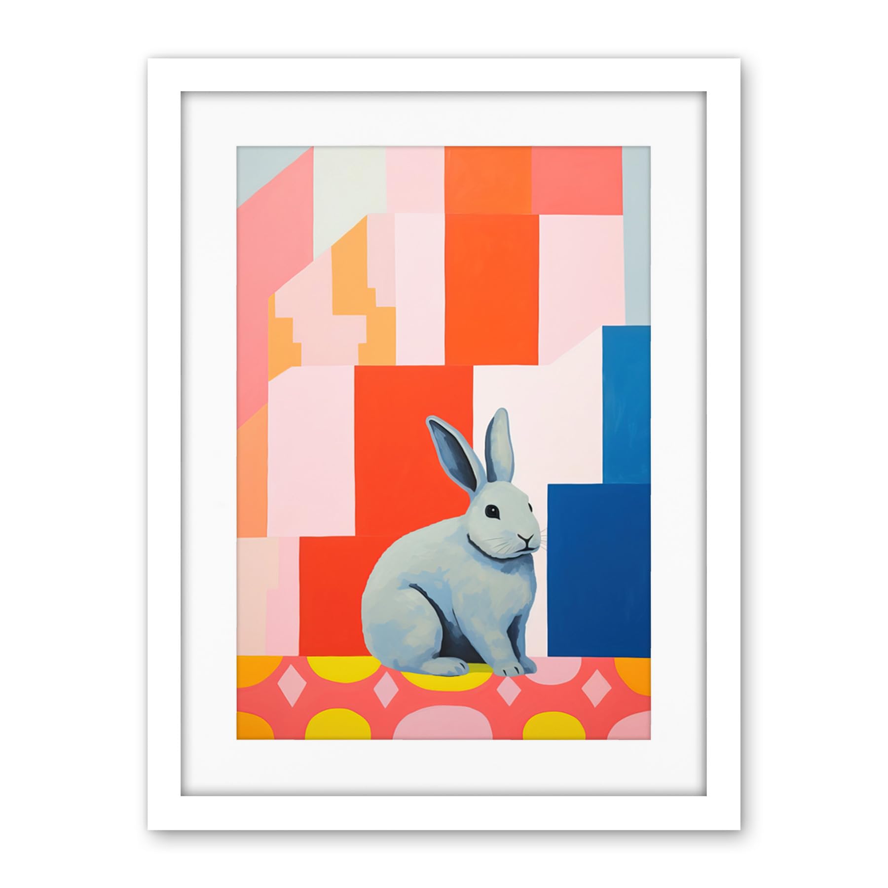 Artery8 Fat White Rabbit Bold Pop Art Colourful Conceptual Modern Artwork Framed Wall Art Print 18X24 Inch