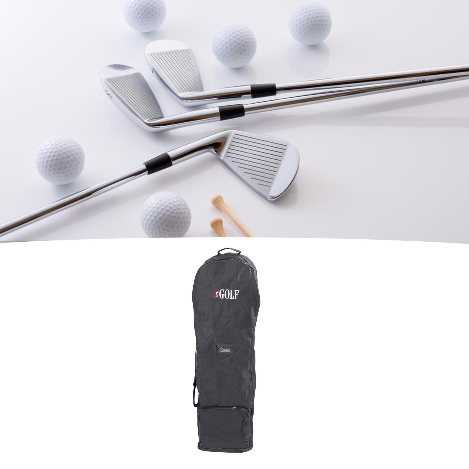 Sac de Voyage de Golf en Tissu Oxford 600D Pliable avec Roue et Poche de Rangement Noir