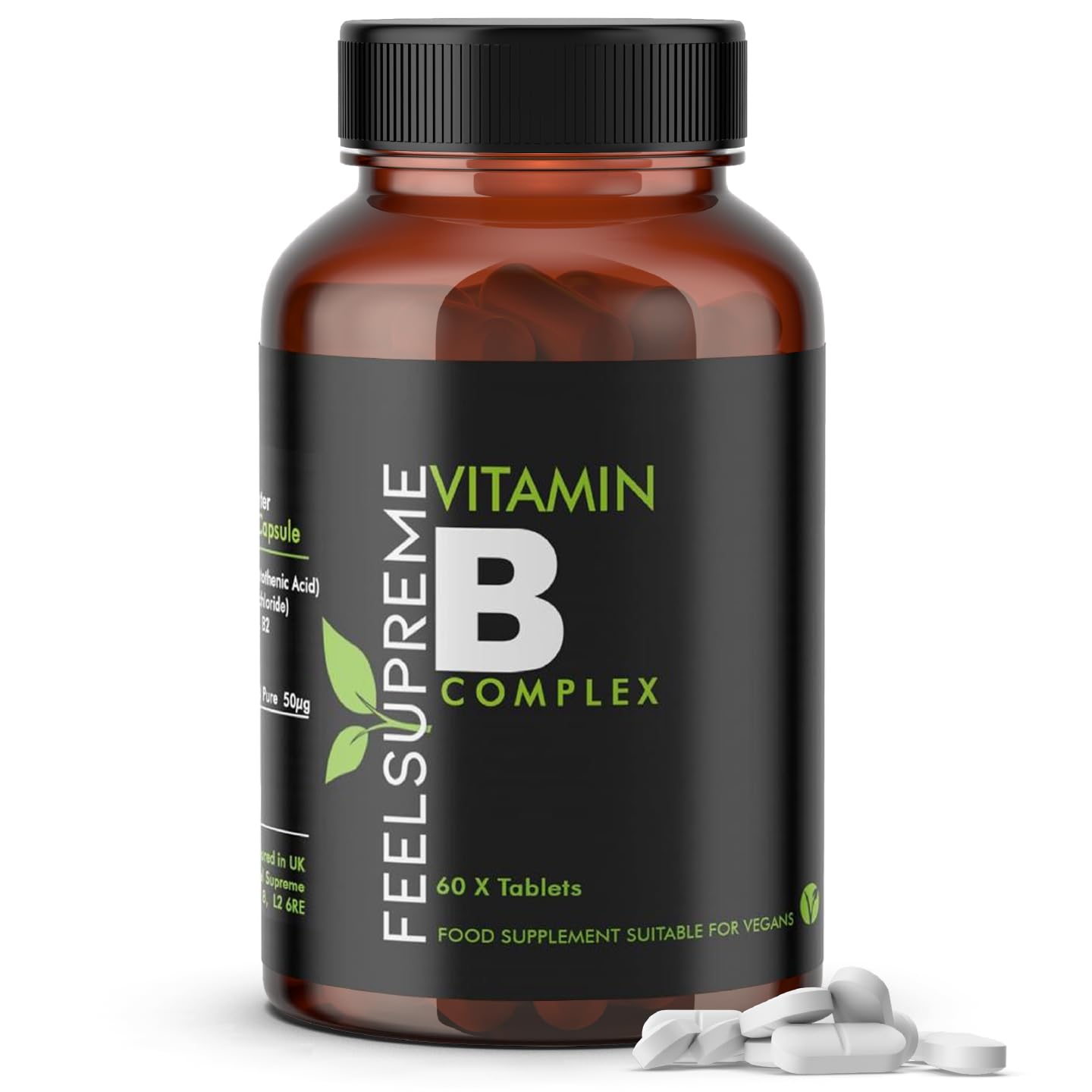 Vitamin B Complex High Strength 8-in-1 Tablets | B1 B2 B3 B5 B6 B12 Biotin & Folic Acid | Energy Support, Reduce Fatigue, Nervous System & Cognitive Function | Vegan Supplement, 60 Count