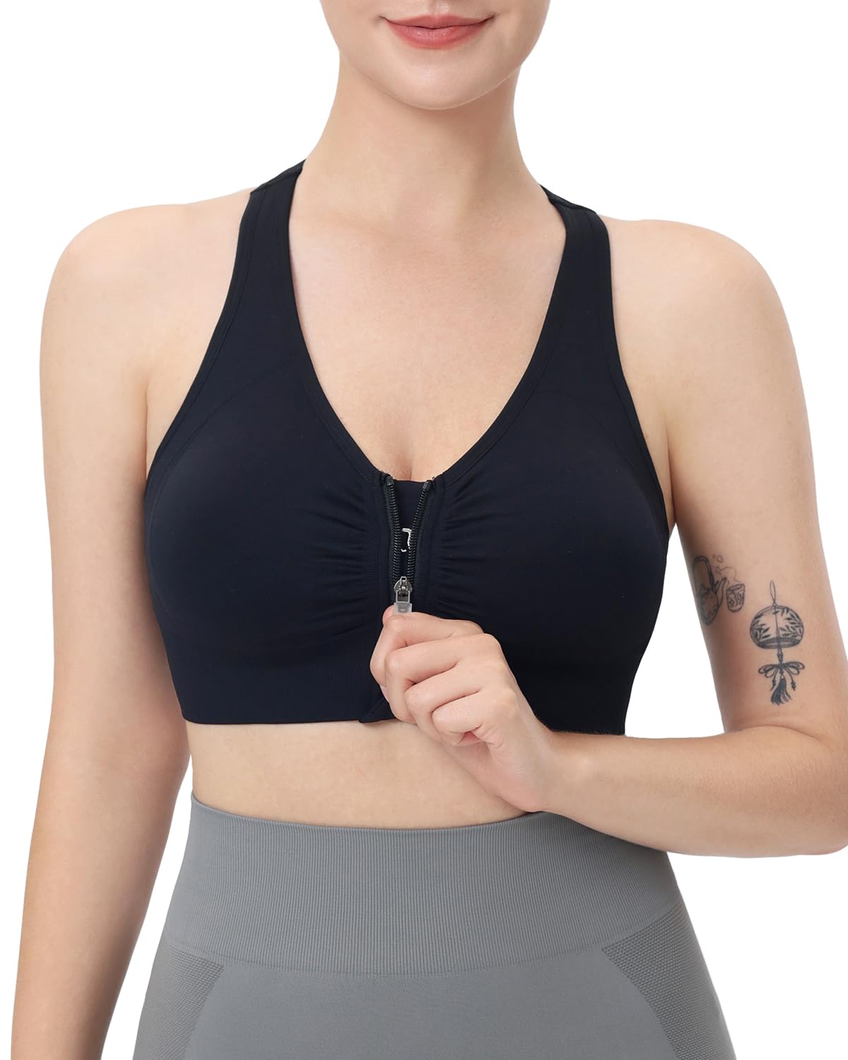 evercute Women's Zip Front Sports Bras Wireless Padded Racerback Medium Support Post-Surgery Bra Yoga Exercise Athletic Bras-picture-14