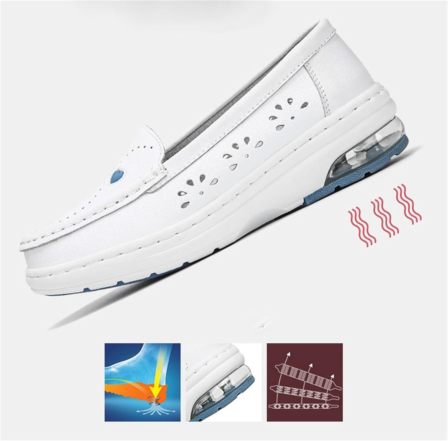 Orthopedic Sandals for Women, Womens Hollow Out Breathable Slip-On White Soft Bottom Nurse Work Shoes, Comfort Walking Flats Moccasins, Ideal for Hospital Healthcare Crews