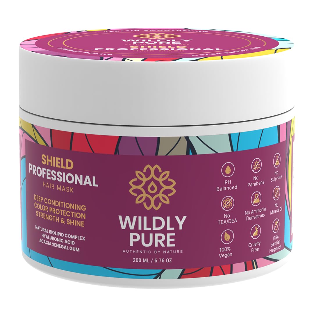 Wildly Pure Professional Keratin Hair Spa Mask for Dry, Frizzy & Damaged Hair | With Plant Keratin & Hyaluronic Acid| 8 Weeks of Color Protection| 33% Reduction in hair Loss | 200ML(Shield)