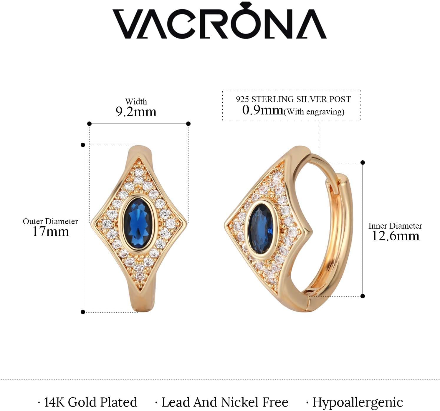VACRONA Gold Hoop Earrings for Women | 14K Gold Plated 925 Sterling Silver Posts Blue CZ Red Cubic Zirconia Lightweight Trendy Huggie Hoops Earrings Gifts - Image 6