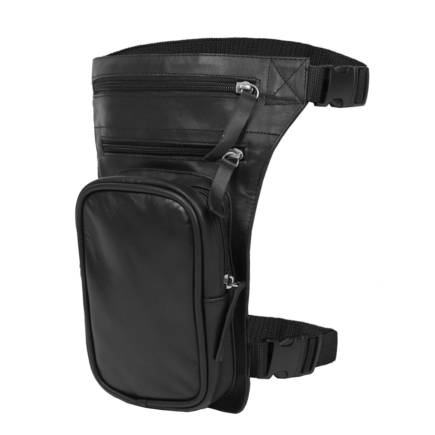 Leatherick Borsa da gamba in pelle - Pelle bovina anilina con cinghie regolabili, design multitasche e chiusure con cerniera