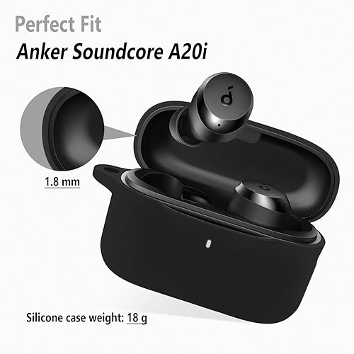 Vista 2 de Geiomoo Funda de silicona para Anker Soundcore A20i, funda protectora con mosquetón (negro)