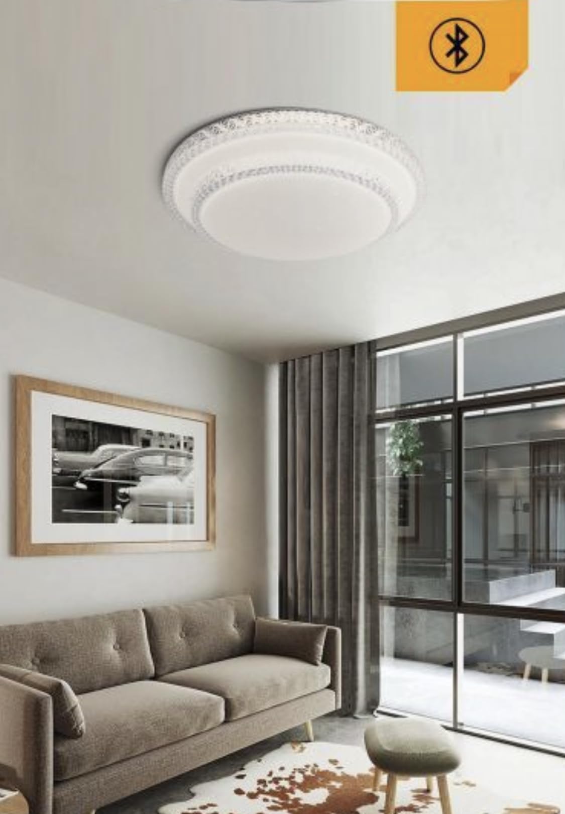 Plafoniera LED da Soffitto 60W con Bluetooth e Telecomando, Dimmerabile 3000K-6500K, Ø50cm, Design Elegante con Decorazioni Acriliche, Luce per Soggiorno Camera Letto, CRI＞80, PN-12-3C