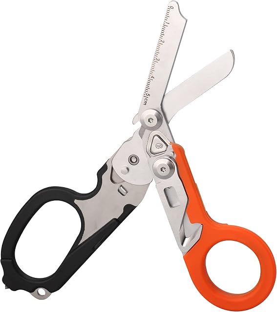 6 in 1 Raptor Response Emergency Shears, Tactical Folding Pliers with Strap Cutter and Glass Breaker, Orange+Black with Holster