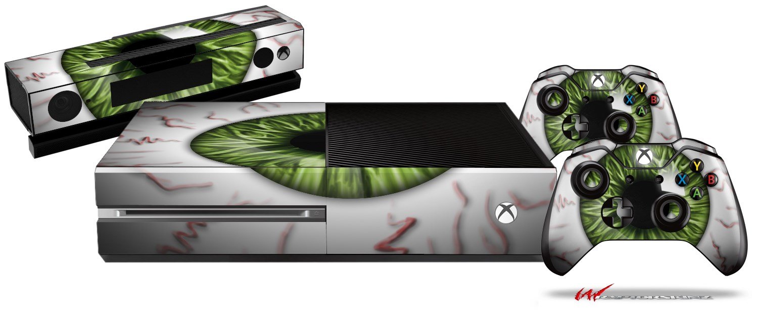 Eyeball Green - Holiday Bundle WraptorSkinz Decal Style Vinyl Skin Wrap compatible with XBOX One Original Console, Kinect and 2 Controllers (GAMING SYSTEM NOT INCLUDED)