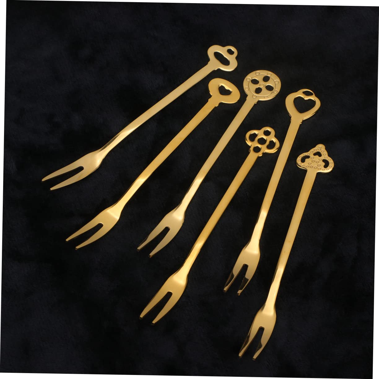 OUNONA 18piezas Tenedores De Fruta De Acero Inoxidable Reutilizables Para Fiestas Utensilios De Mesa Elegantes Aptos Para Hotel Bar y Eventos Dorado Con Caja