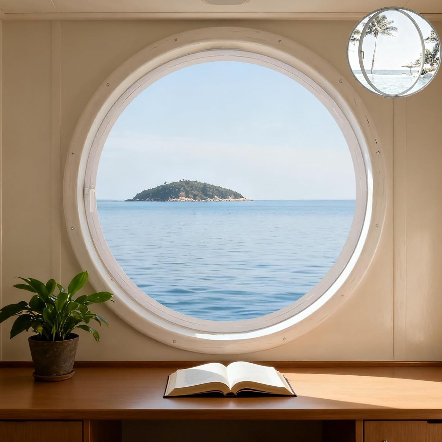 Rotating Porthole Window With Tempered Glass 40 50 60 70 80 90 100cm,360° Round Rotating Glass Windows,Rotatable Ventilation Windows,Suitable for Home,Cafes,Restaurants,Offices 100cm-WhiteTransparent