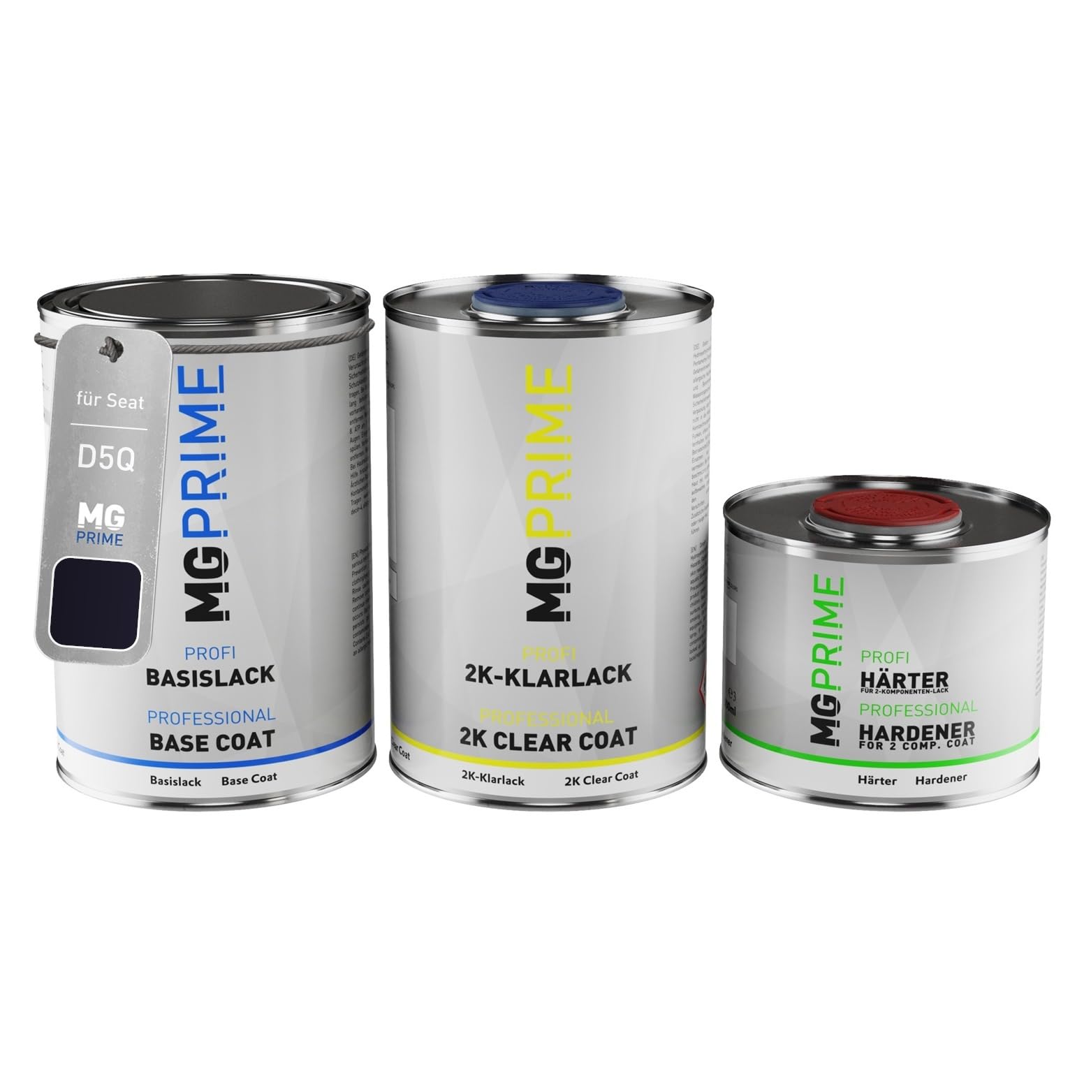 MG PRIME Vernice per auto Kit barattolo per Seat D5Q / P6 Shadow Blue Perleffekt/Shadow Blau Metallic Vernice di base 2K vernice trasparente indurente pronto all’uso 2,5L
