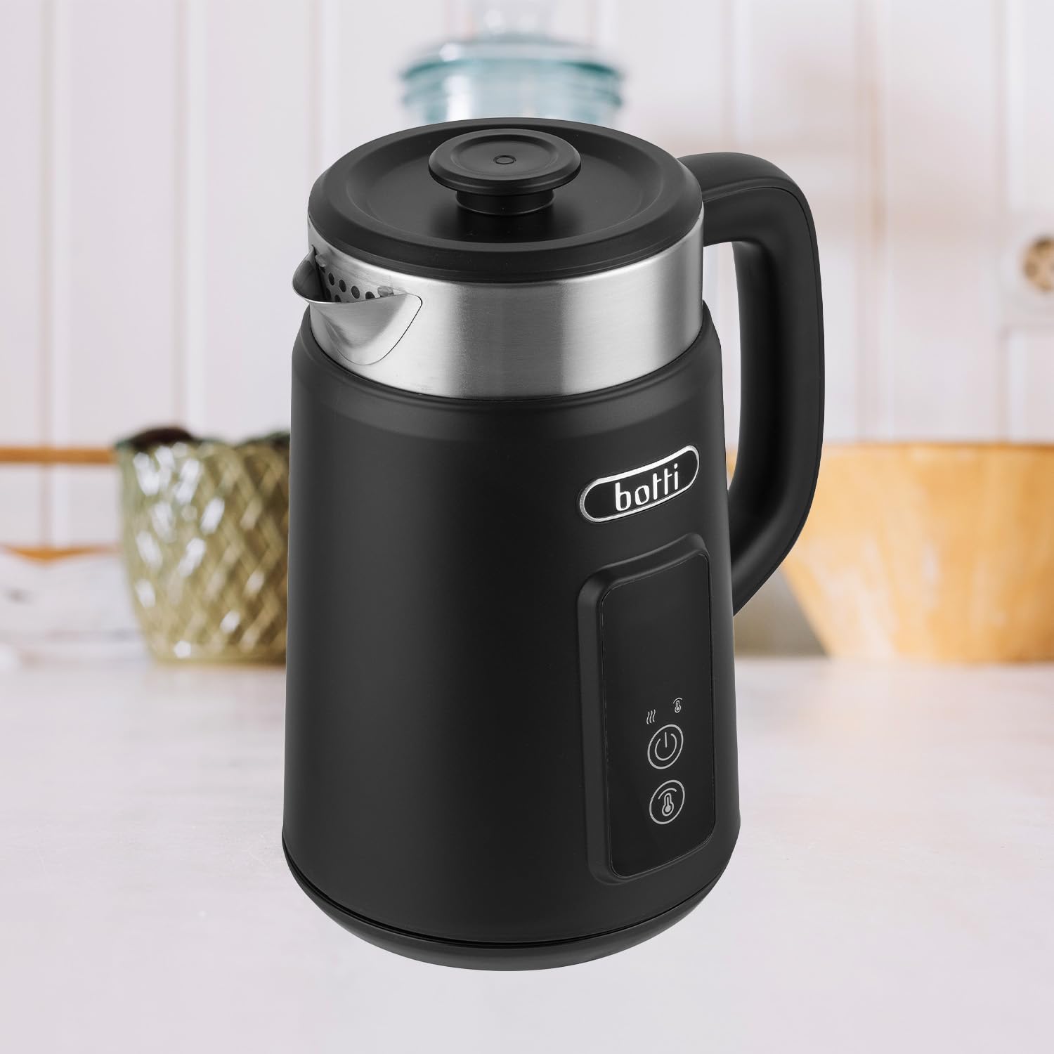 Botti Luiz hervidor 1,5L negro | Pantalla LED de temperatura | Diseño de doble pared | Base giratoria de 360° | Calentamiento rápido | Función de mantenimiento de calor | Apagado automático