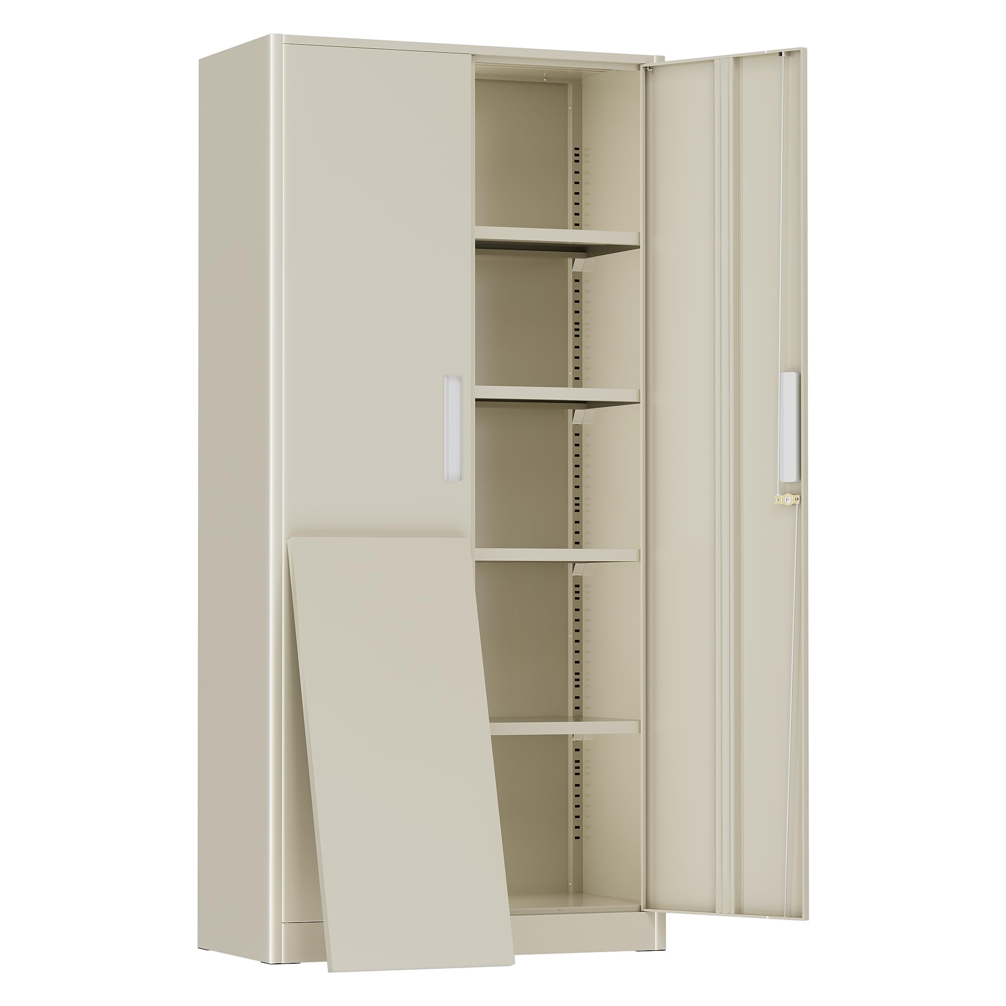Greenvelly Metal Storage Cabinet, 72" Locking Metal Garage Storage Cabinet with Doors and 4 Adjustable Shelves, Lockable Steel Cabinet for Home Office, Garage, Shop, School (Grey 32" W x 16" D)