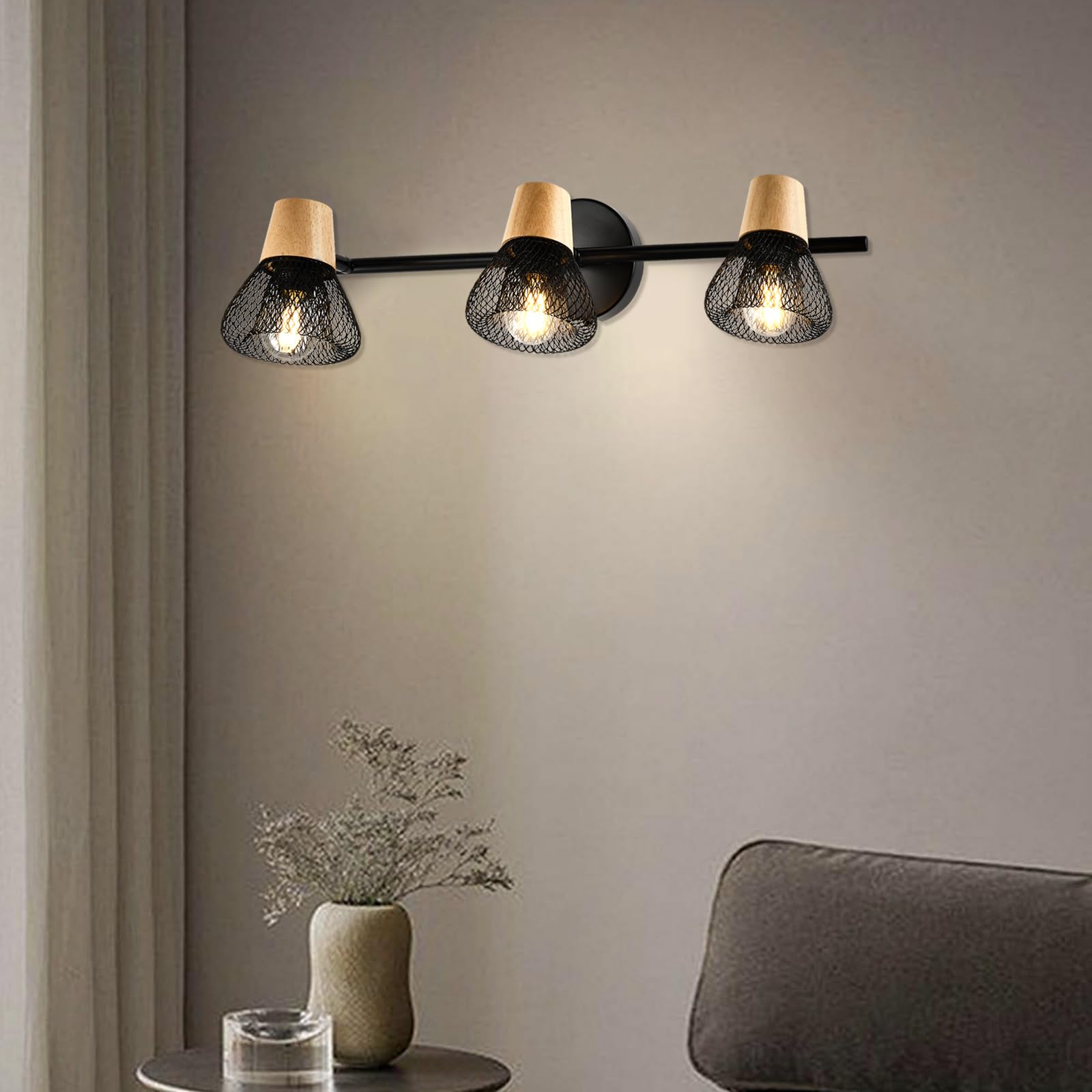LQWELL® E14 Wandleuchte, LED Wandlampe Innen Wandbeleuchtung Wandspot im Retro-Industriestil, für Studio Bartheke Hotel Schlafzimmer Wohnzimmer Treppe Saal Keller, Mattschwarz Metall
